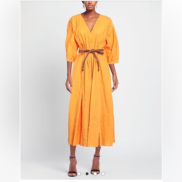 Yellow Orange 3/4 Sleeve Midi Dress - Picture 1 of 10